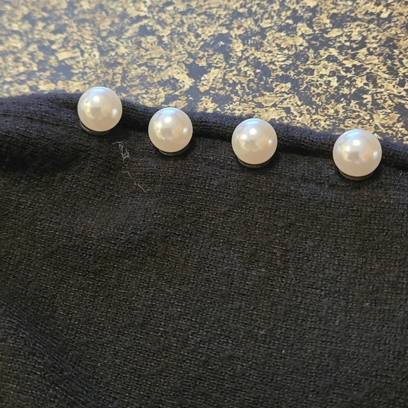 My Danielle Elegant Black Top with Pearl Accents Tie Sleeves Women size L - Picture 8 of 13